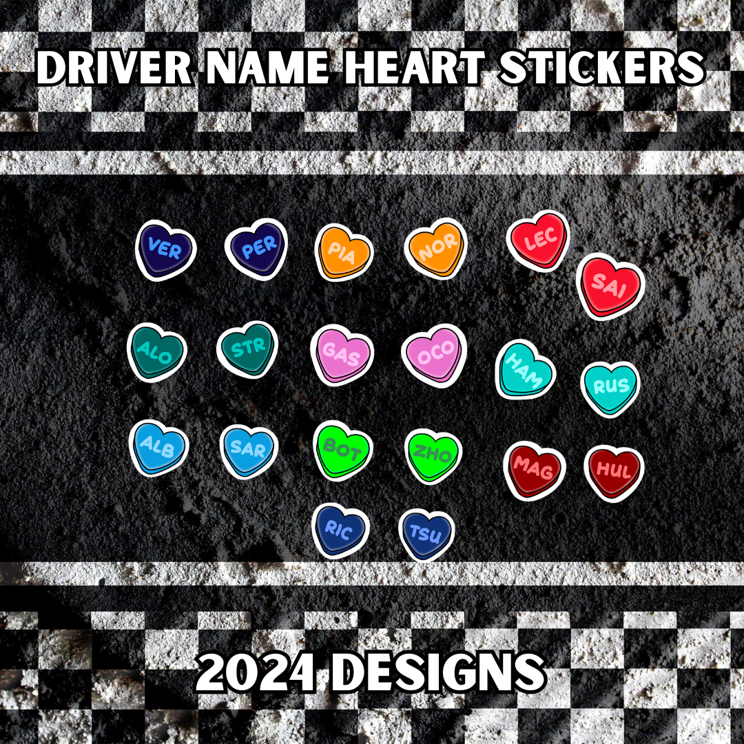 Hearts - Driver Name Sticker - approx 2.5cm x 2.5cm 2024 Design