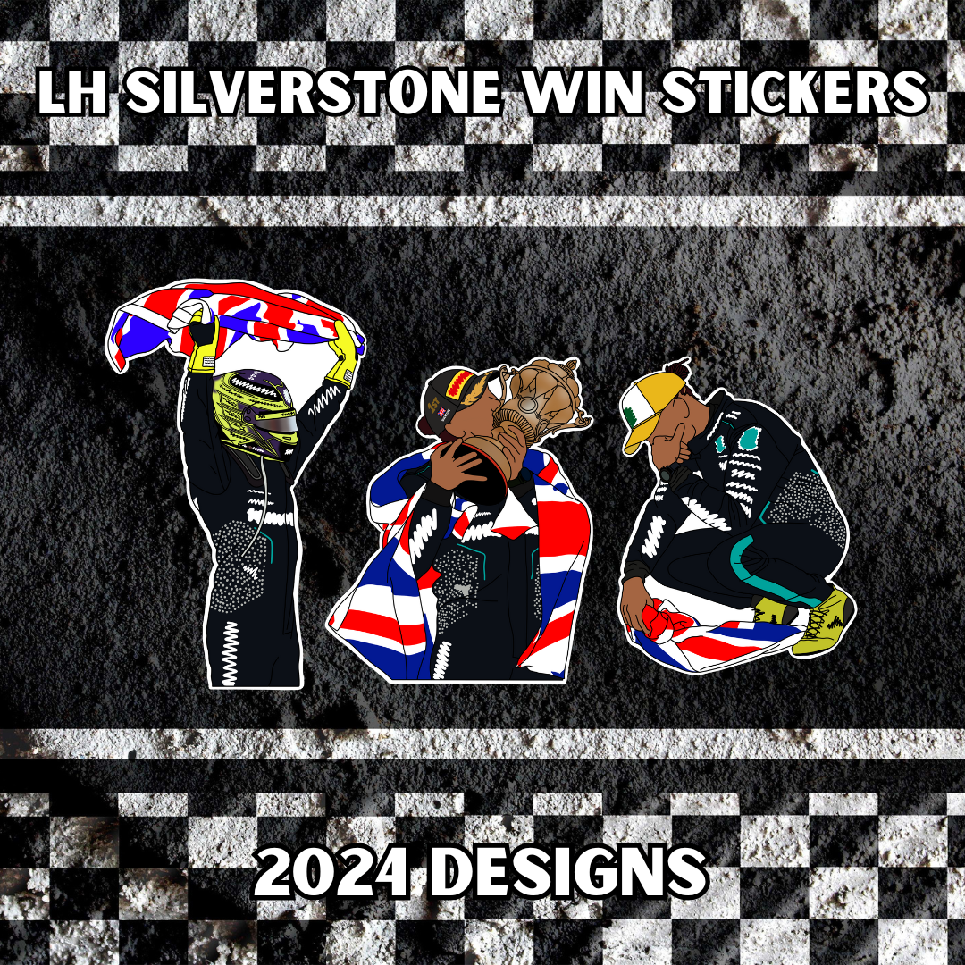 Lewis Hamilton Silverstone Win 2024 - Pack of 3 stickers approx 5cm each