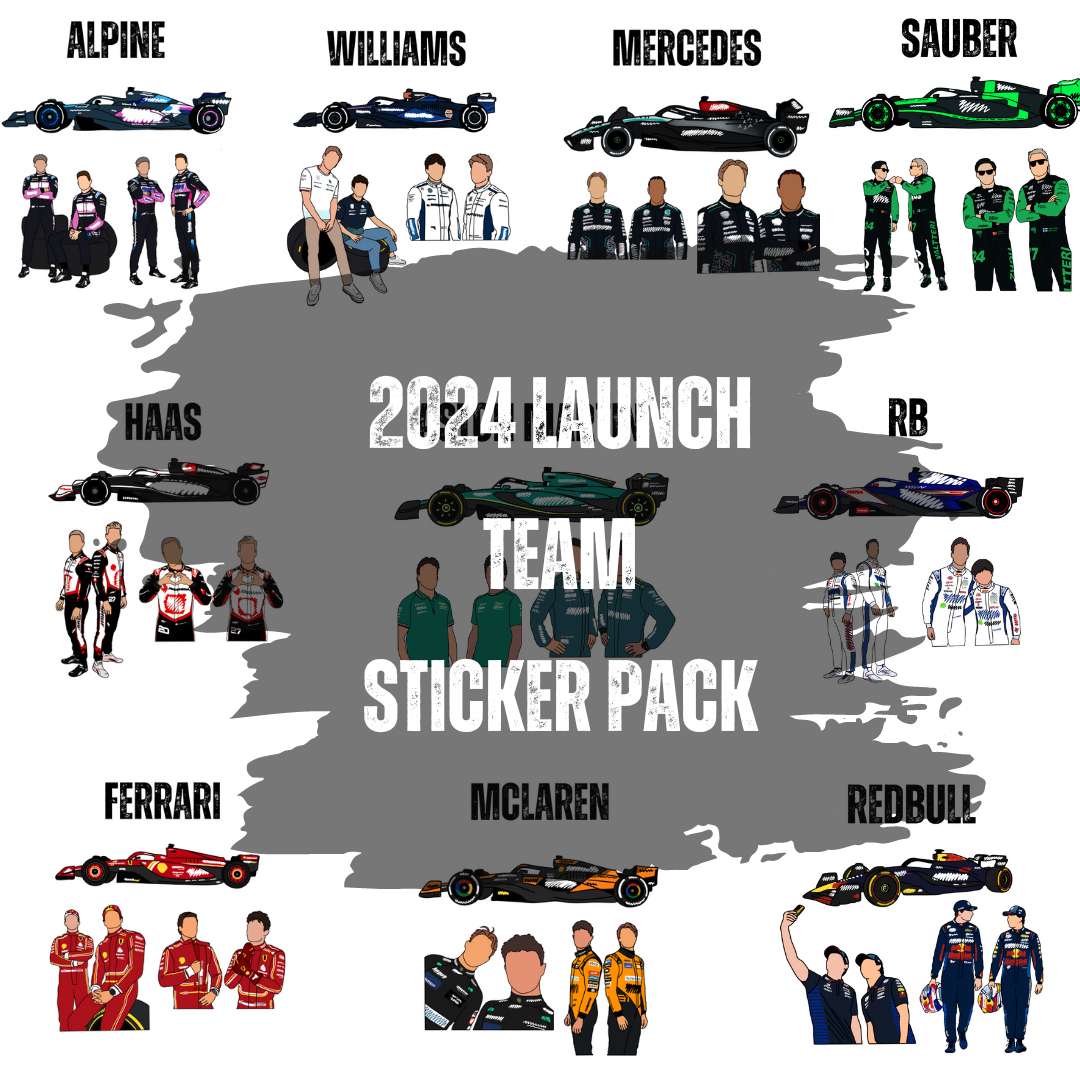 2024 Team Launch Sticker Pack (3 Stickers) Car approx 9cm long - Drivers approx 6cm