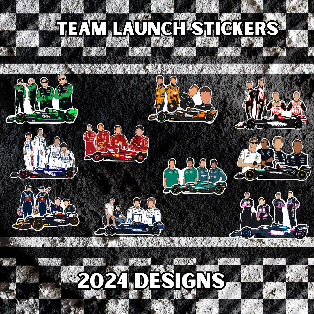 2024 Team Launch Sticker Pack (3 Stickers) Car approx 9cm long - Drivers approx 6cm