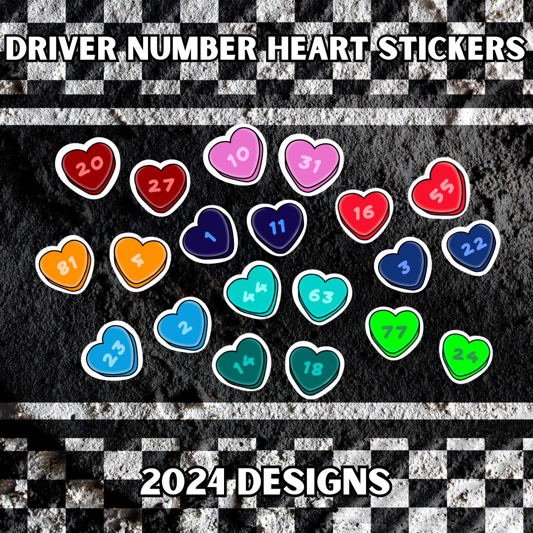 Hearts - Driver Number Sticker - approx 2.5cm x 2.5cm 2024 Designs